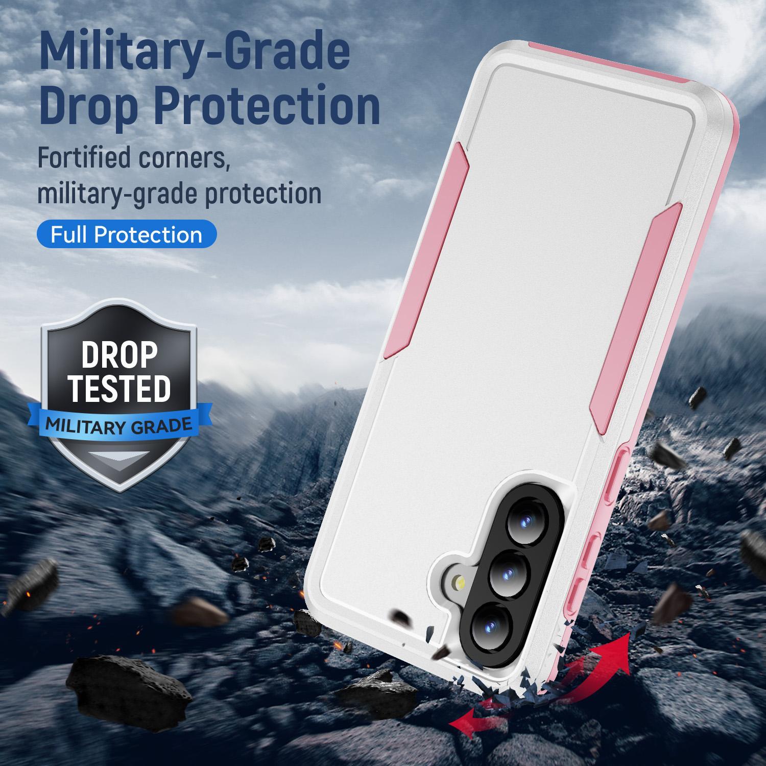 For Samsung Galaxy A57 5G Pioneer Armor Heavy Duty PC Hybrid TPU Phone CaseWhite+Pink