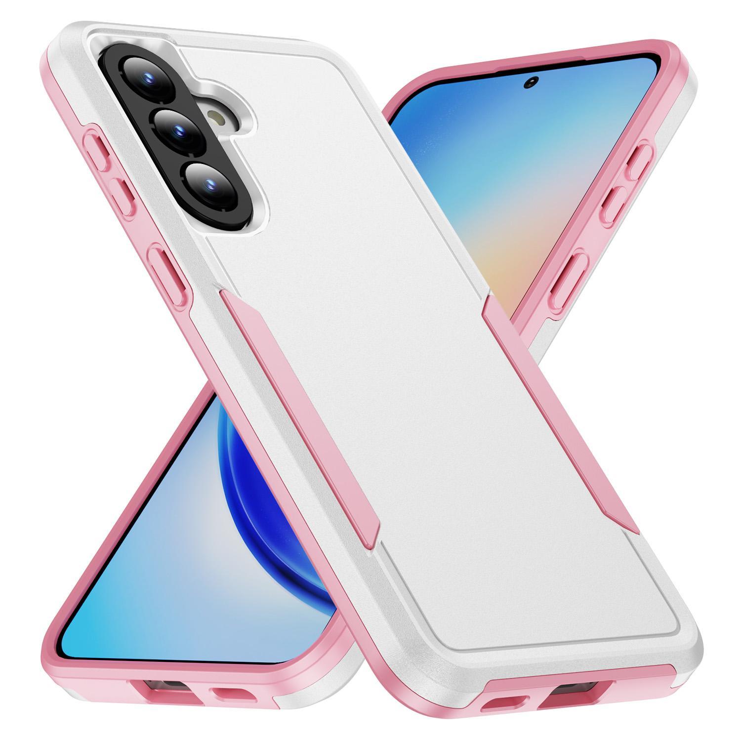 For Samsung Galaxy A57 5G Pioneer Armor Heavy Duty PC Hybrid TPU Phone CaseWhite+Pink