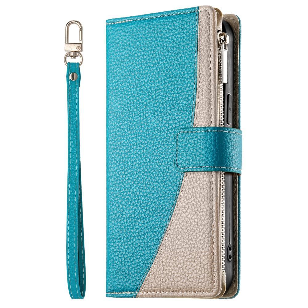 For vivo V70 5G - S50 5G Stitching Multi-card Zipper Wallet Leather Phone Case with Short StrapBlue