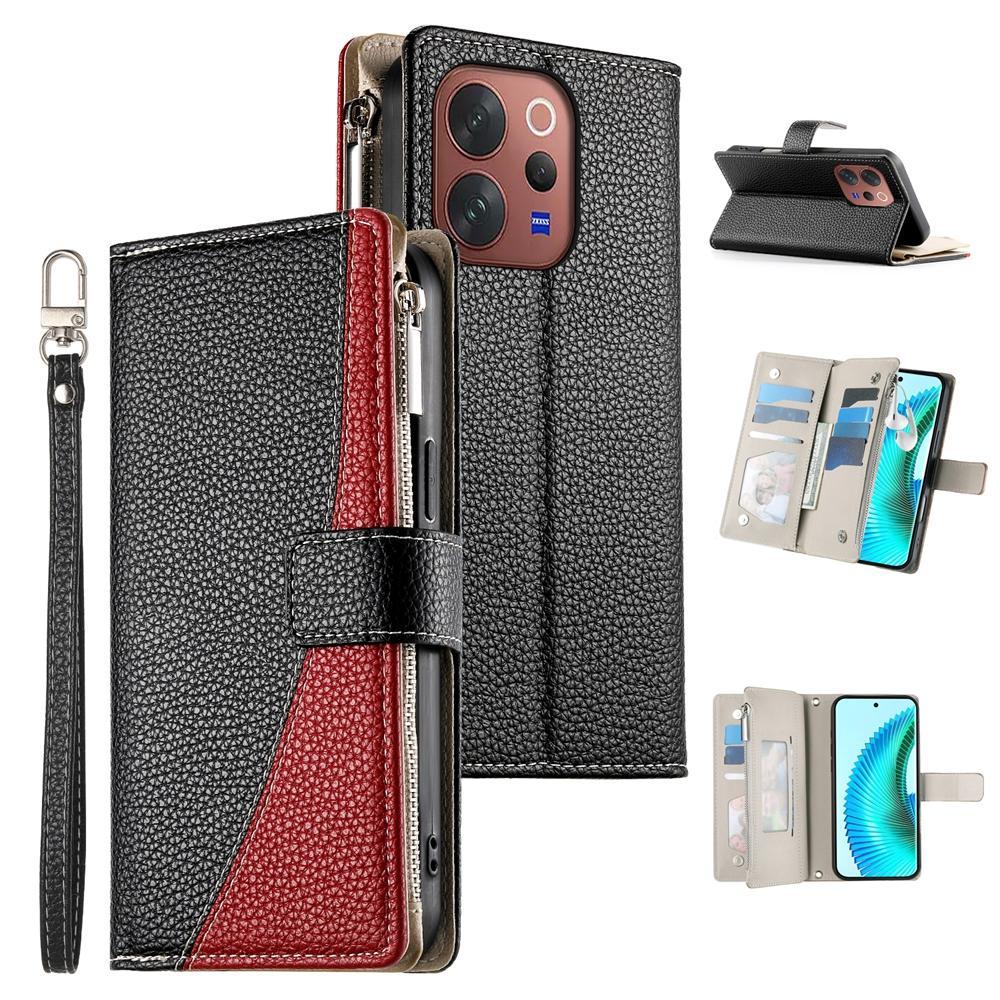 For vivo V70 5G - S50 5G Stitching Multi-card Zipper Wallet Leather Phone Case with Short StrapBlue