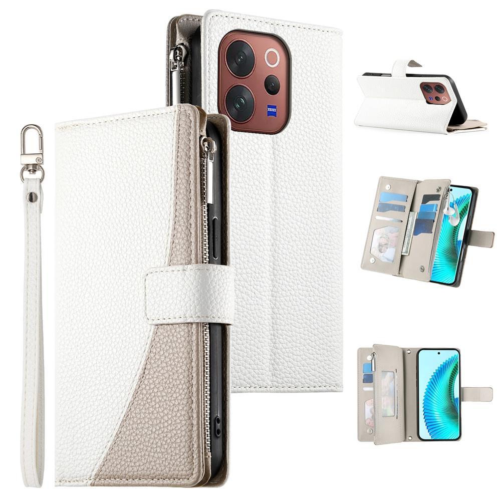 For vivo V70 5G - S50 5G Stitching Multi-card Zipper Wallet Leather Phone Case with Short StrapBlue