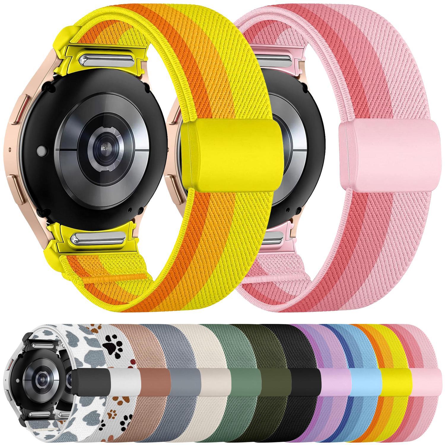 For Samsung Galaxy Watch FE 7 6 5 4 Press Button Twill Plastic Magnetic Buckle Nylon Watch Band 0