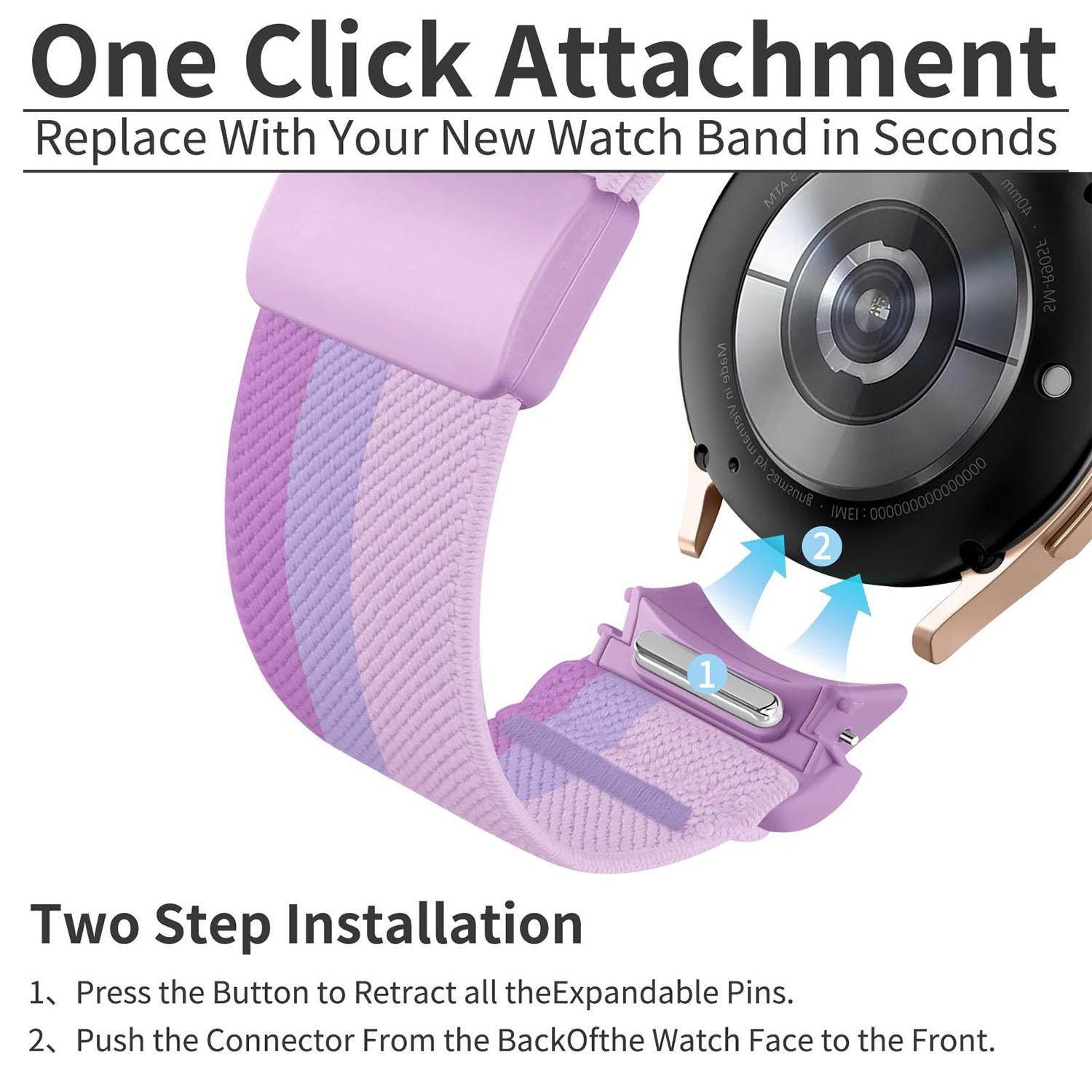 For Samsung Galaxy Watch FE 7 6 5 4 Press Button Twill Plastic Magnetic Buckle Nylon Watch Band 5