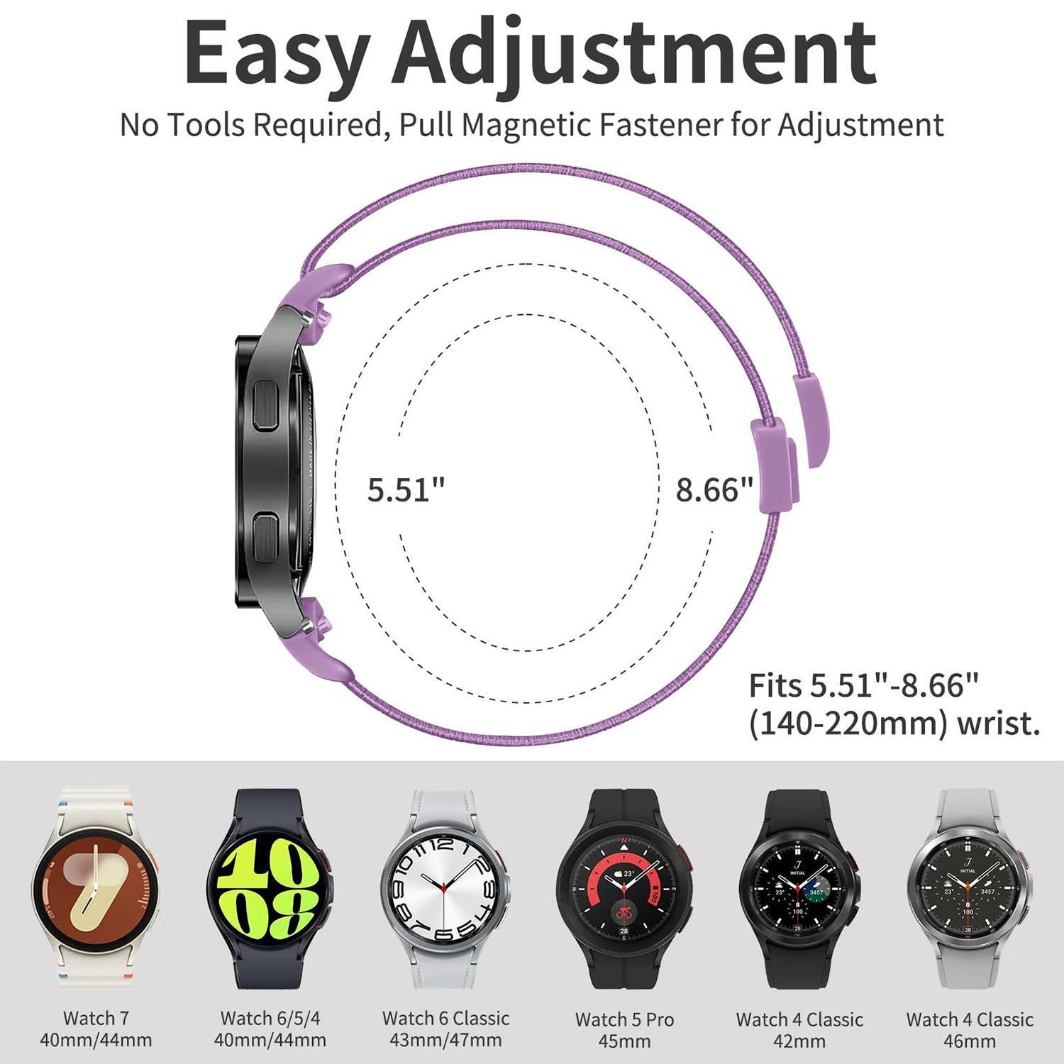 For Samsung Galaxy Watch FE 7 6 5 4 Press Button Twill Plastic Magnetic Buckle Nylon Watch Band 9