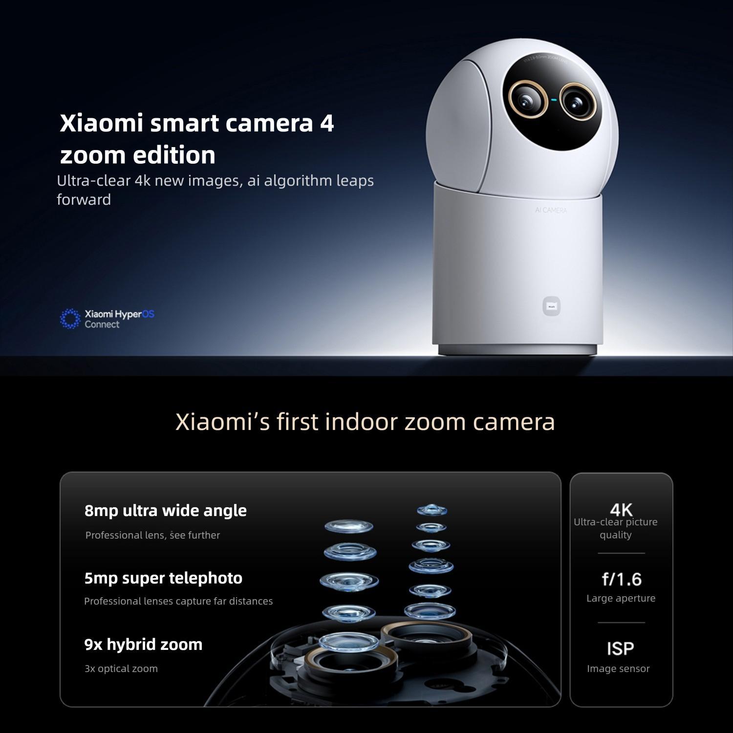 Original Xiaomi Mijia Smart Camera 4 9X Zoom Edition Baby Pet AI Facial Recognition Gesture Call Two-way Voice Camera For Mi Home APP, Plug:US Plug(White)
