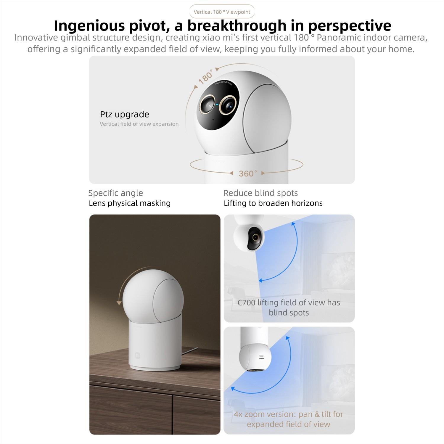 Original Xiaomi Mijia Smart Camera 4 9X Zoom Edition Baby Pet AI Facial Recognition Gesture Call Two-way Voice Camera For Mi Home APP, Plug:US Plug(White)