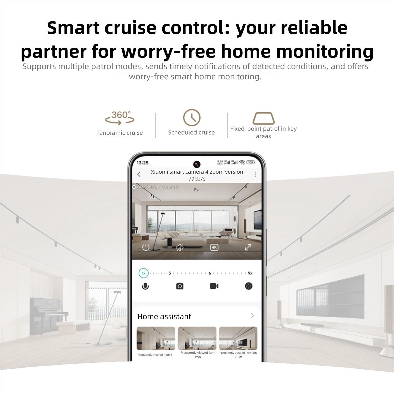 Original Xiaomi Mijia Smart Camera 4 9X Zoom Edition Baby Pet AI Facial Recognition Gesture Call Two-way Voice Camera For Mi Home APP, Plug:US Plug(White)