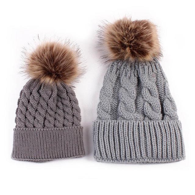 "mommy & me" matching faux fur beanies